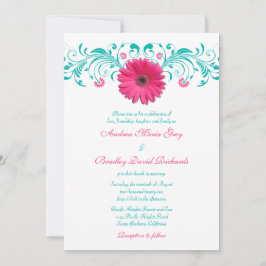 Invitación Boda floral rosa Gerbera Daisy Turquoise