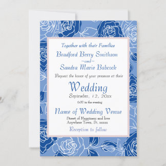 Invitación Boda Floral Rosa Gris Blanco Elegante Azul Polvo