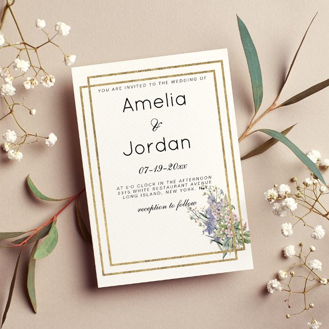Invitación Boda floral rosa lavanda de oro blanco geométrico (Geometric white gold lavender pink floral Wedding )