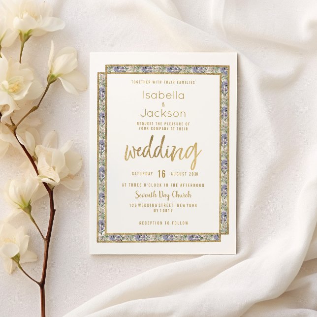 Invitación Boda floral rosa lavanda de oro geométrico (Geometric gold lavender pink floral Wedding )