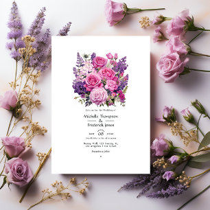 Invitación Boda floral rosa-lavanda y casi-mauve