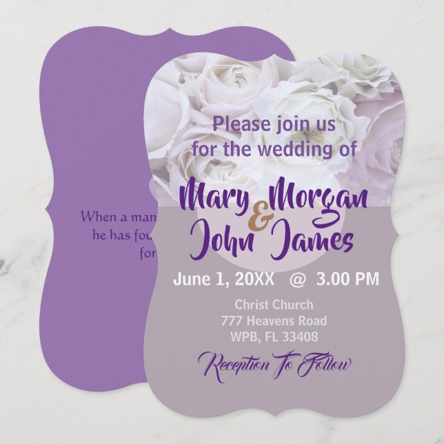 Invitación Boda Floral Rosa Lila Lavanda (Anverso / Reverso)
