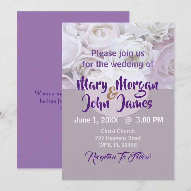 Invitación Boda Floral Rosa Lila Lavanda (Anverso / Reverso)