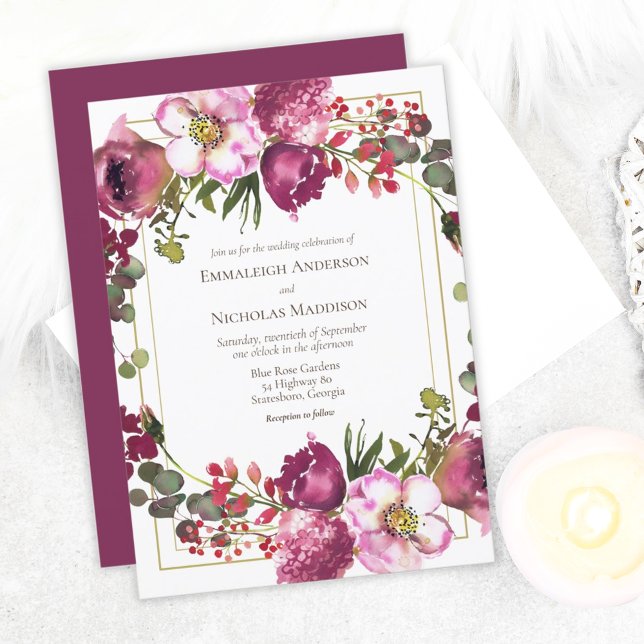 Invitación Boda floral rosa magenta (Subido por el creador)