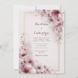 Invitación Boda floral rosa magenta acuarela romántica