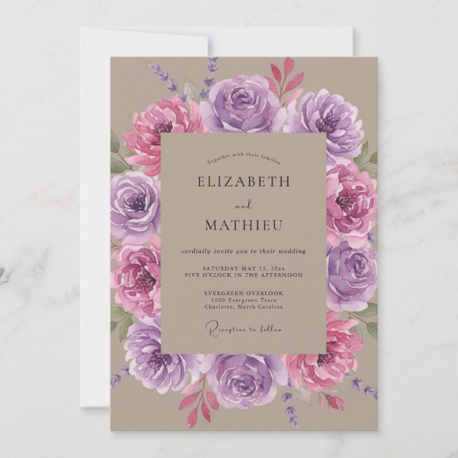 Invitación Boda floral rosa malva de primavera (Anverso)