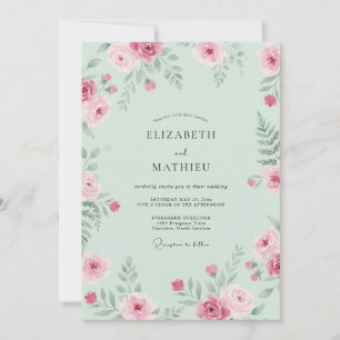 Invitación Boda floral rosa menta