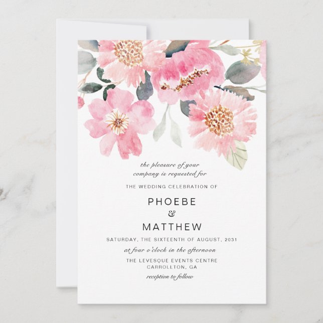 Invitación Boda floral rosa moderno (Anverso)