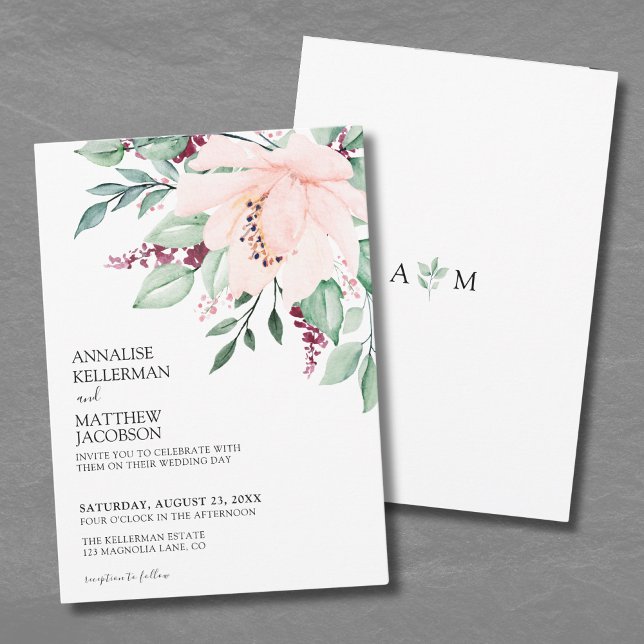 Invitación Boda floral rosa moderno de Borgoña (Modern Pink Burgundy Floral Wedding Invitation)