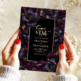Invitación Boda floral rosa morada negra salva la fecha