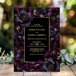 Invitación Boda floral rosa morado negro moderno