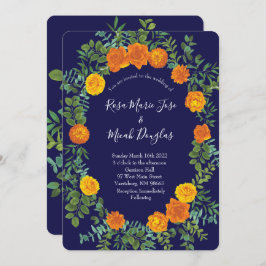 Invitación Boda floral Rosa naranja de la Marina Azul