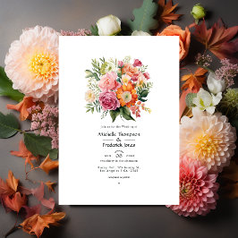 Invitación Boda floral rosa, Naranja y verde