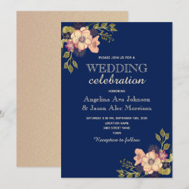 Invitación Boda Floral Rosa Oro Marino