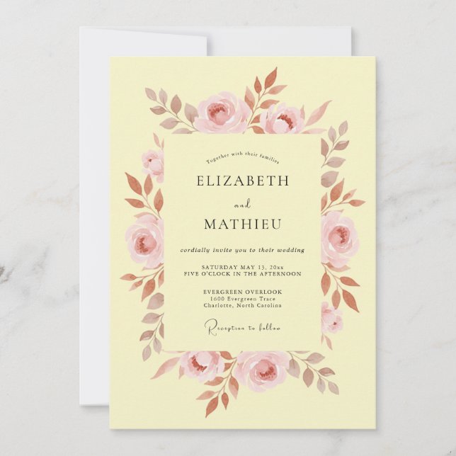 Invitación Boda floral rosa pálido (Anverso)