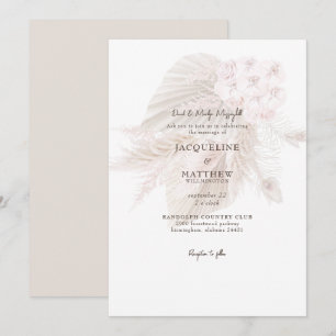 Invitación Boda Floral Rosa Pálido Pampas Novia Padres