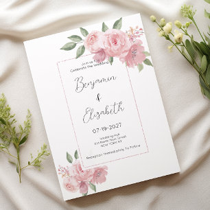 Invitación Boda floral rosa pastel de acuarela botánica