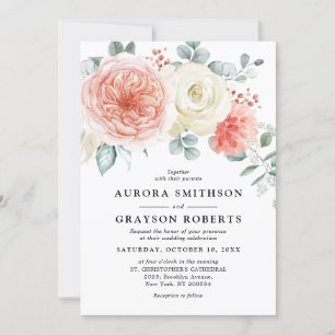 Invitación Boda Floral Rosa Peach Pastel de verano medio