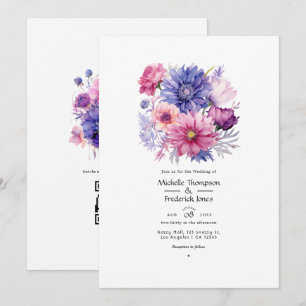 Invitación Boda floral rosa pétalo, azul aciano y malva