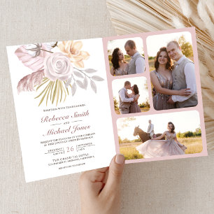 Invitación Boda Floral Rosa Polvo Rústico Código QR