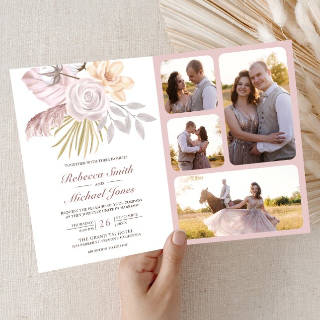 Invitación Boda Floral Rosa Polvo Rústico Código QR (Subido por el creador)