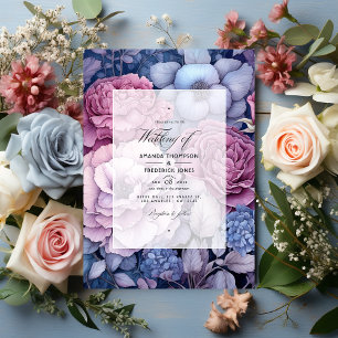 Invitación Boda floral rosa polvoriento, azul polvoriento y p