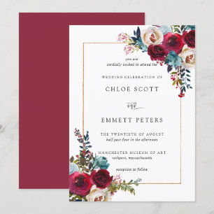 Invitación Boda floral rosa rojo
