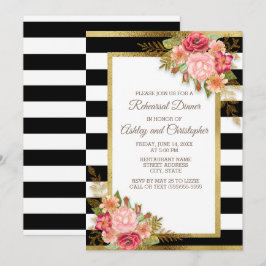 Invitación Boda Floral Rosa Rojo Negro Blanco Dorado