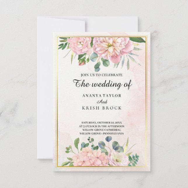 Invitación Boda floral rosa romántica (Anverso)