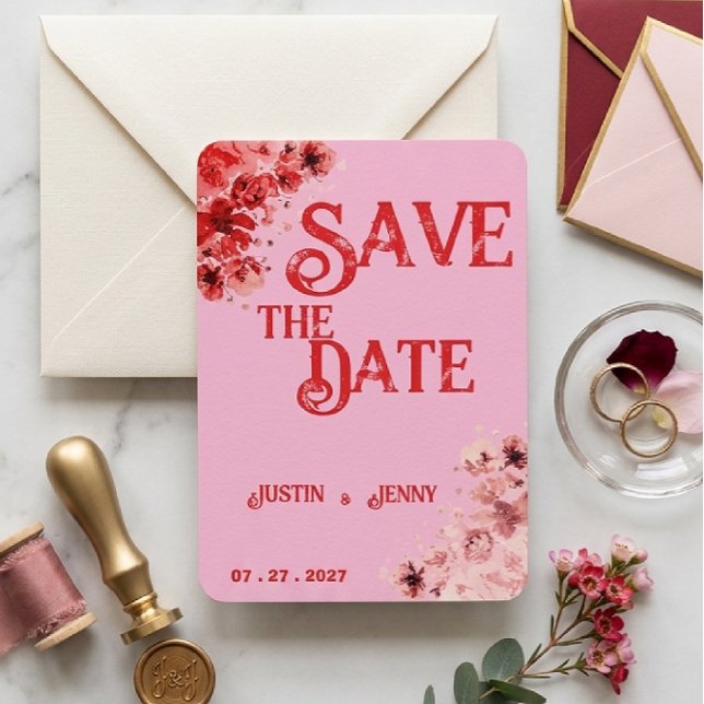 Invitación Boda floral rosa romántico rojo (Subido por el creador)