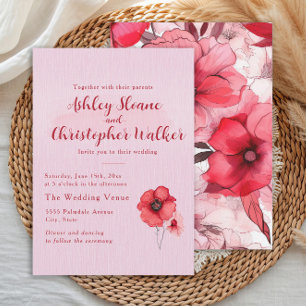 Invitación Boda floral rosa romántico rojo