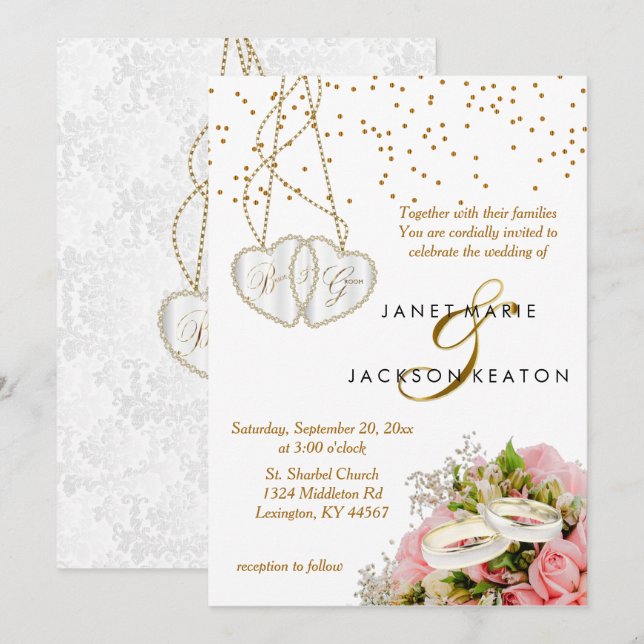 Invitación Boda Floral Rosa Rosa (Anverso / Reverso)