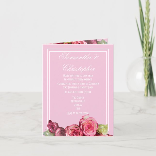 Invitación Boda floral rosa rosa (Anverso)