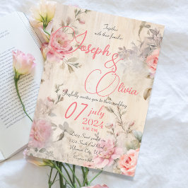 Invitación Boda floral rosa rosa chic vintage