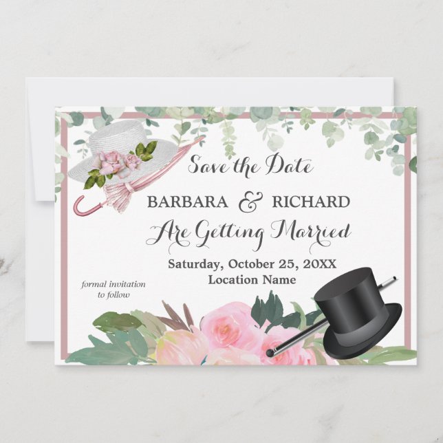 Invitación BODA floral rosa rosa CLASSIC Save Date (Anverso)