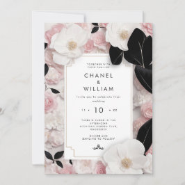 Invitación Boda floral rosa rosa de inspiración canalla