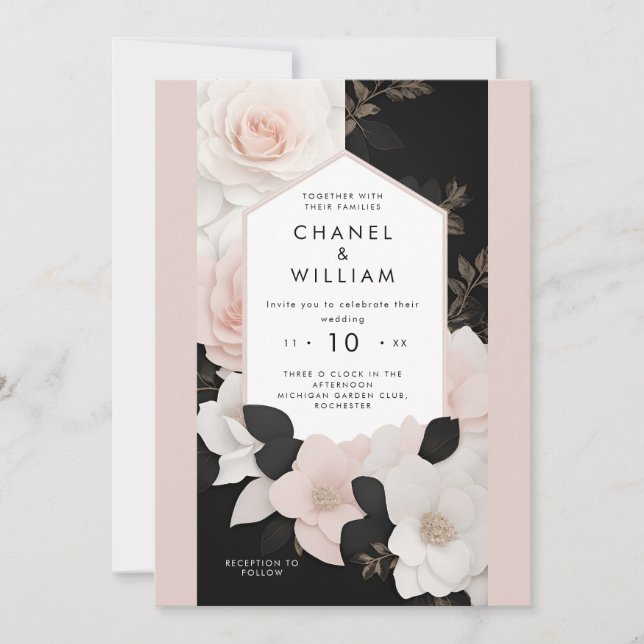 Invitación Boda floral rosa rosa de inspiración canalla (Anverso)