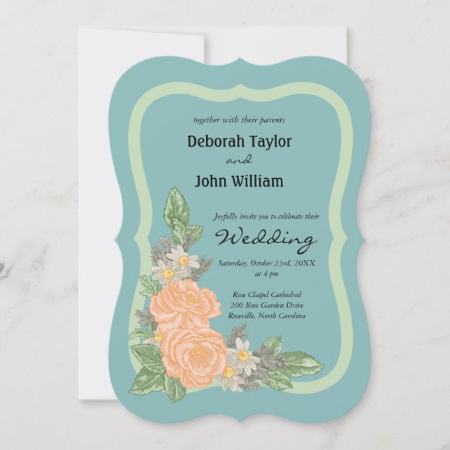 Invitación Boda floral rosa rosa de Rubor de presupuesto (Anverso)
