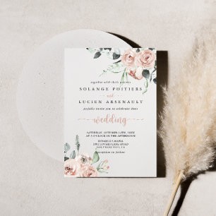 Invitación Boda floral rosa rosa rosado clásico