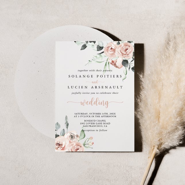 Invitación Boda floral rosa rosa rosado clásico (Subido por el creador)