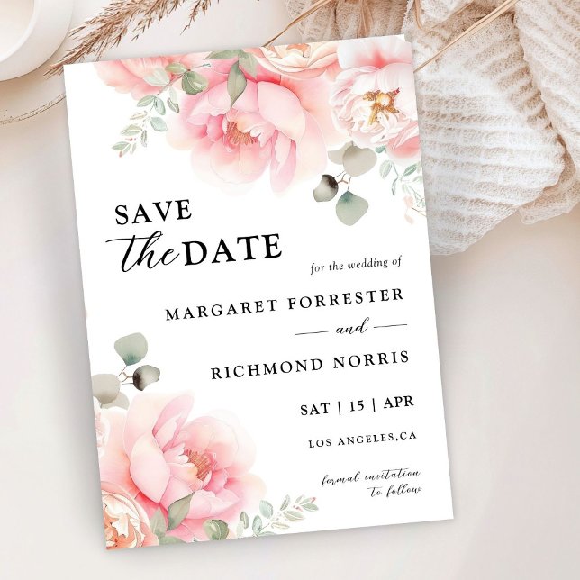 Invitación Boda floral rosa rosa suave de Rubor salva la fech (Subido por el creador)