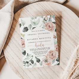 Invitación Boda floral rosa rosada con polvo geométrico clási