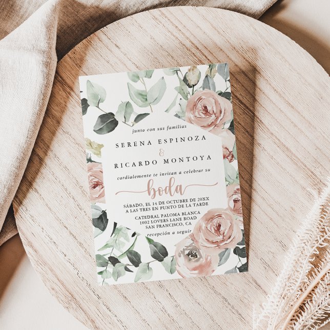 Invitación Boda floral rosa rosada con polvo geométrico clási (Subido por el creador)