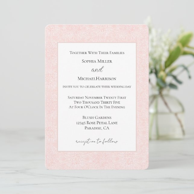 Invitación Boda floral rosa rubor (Anverso de pie)