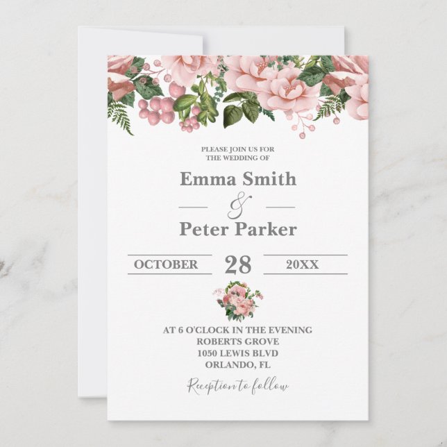 Invitación Boda floral rosa Rubor (Anverso)