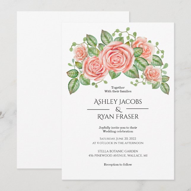 Invitación Boda floral rosa Rubor (Anverso / Reverso)