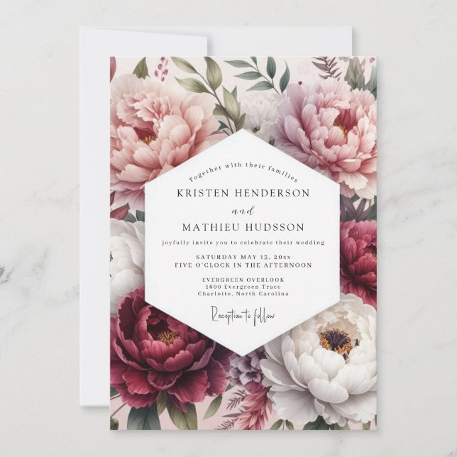 Invitación Boda Floral Rosa Rubor (Anverso)