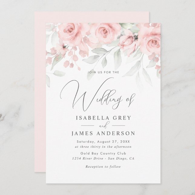Invitación Boda floral rosa Rubor (Anverso / Reverso)