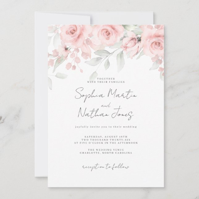 Invitación Boda floral rosa Rubor (Anverso)