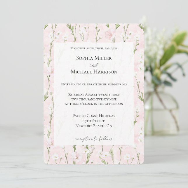 Invitación Boda Floral rosa Rubor bonito (Anverso de pie)